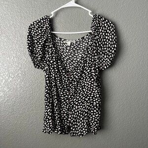 Moral Fiber Black & White Floral Blouse with Puff Sleeves